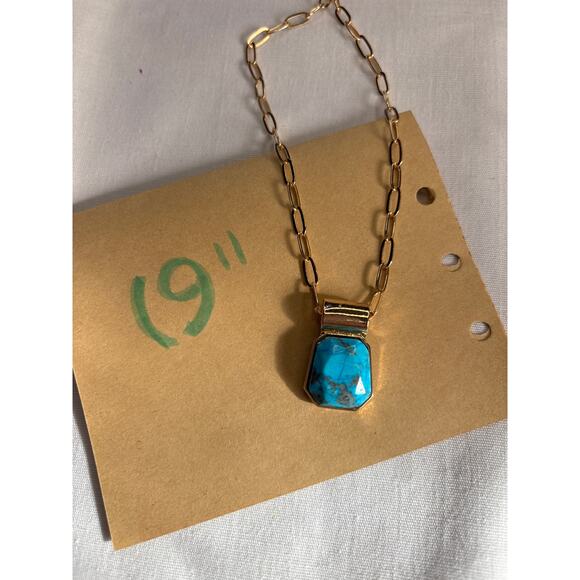Turquoise Howlite Pendant Necklace Gold Open Chain Southwest Boho Aesthetic NEW - Picture 6 of 7